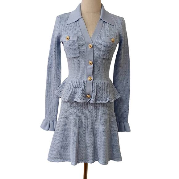 Self-Portrait Blue Pointelle Knit Mini Dress L - Picture 5 of 12